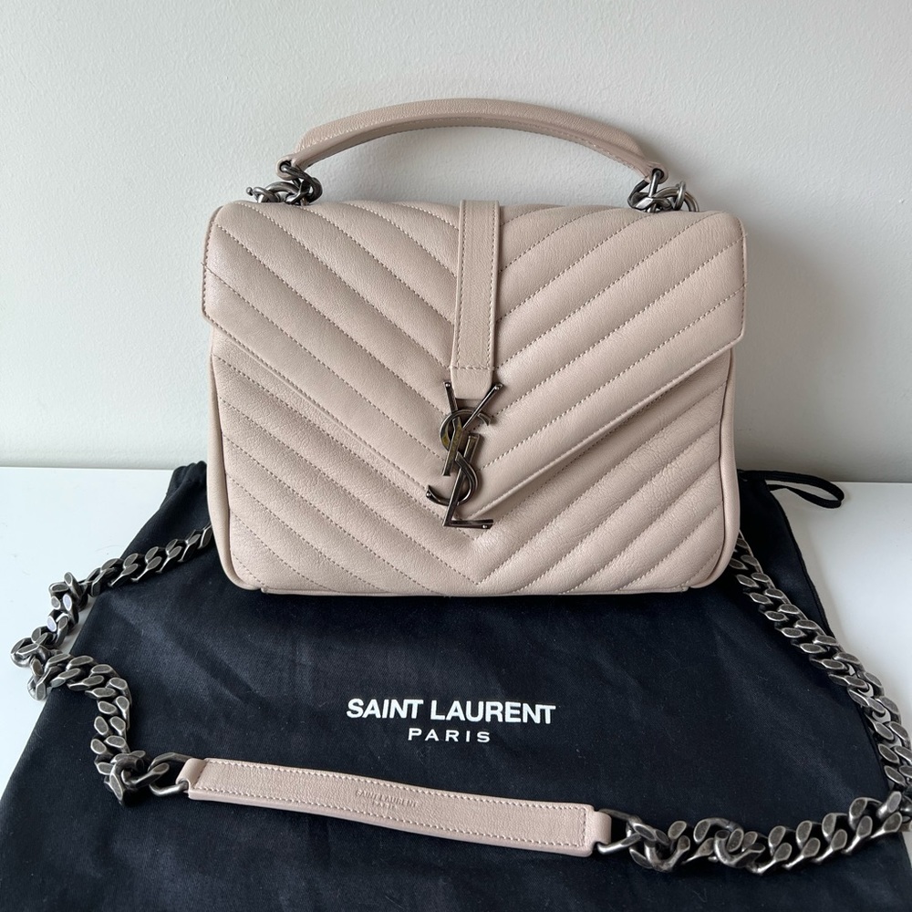 Saint Laurent medium College bag in nude quilted leather